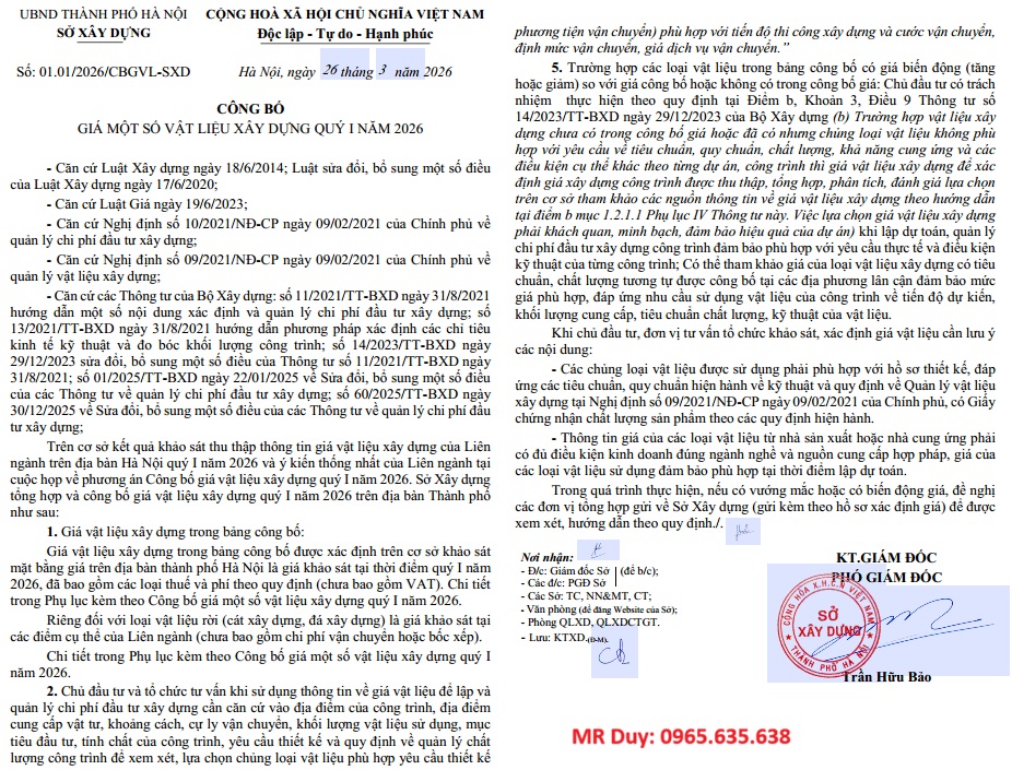 công bố giá VLXD hà nội năm 2026